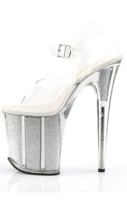 Pleaser FLAMINGO-808G Clear & Silver Glitter Heels Pole Shoes