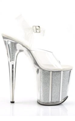 Pleaser FLAMINGO-808G Clear & Silver Glitter Heels Pole Shoes