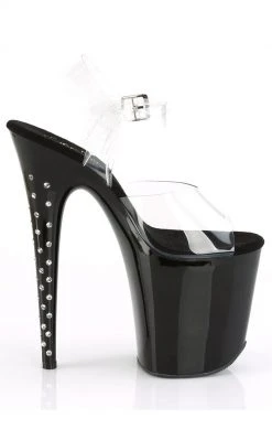 Pleaser FLAMINGO-808LS Clear & Black Rhinestone Heels Pole Shoes