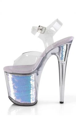 Pleaser FLAMINGO-808MC Mermaid Scale Silver Iridescent Heels Pole Shoes