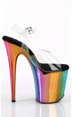 Pleaser FLAMINGO-808RC Clear & Rainbow Chrome Heels