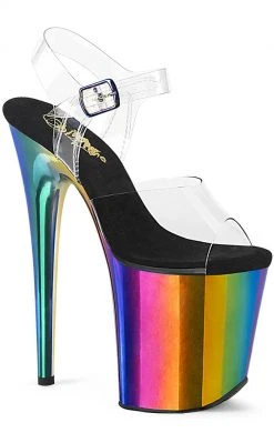 Pleaser FLAMINGO-808RC Clear & Rainbow Chrome Heels