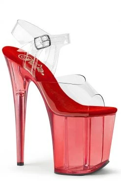 Pleaser FLAMINGO-808T Clear & Red Tinted Heels Pole Shoes