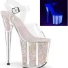Pleaser FLAMINGO-808UVG Clear/Neon Opal Glitter Heels Pole Shoes