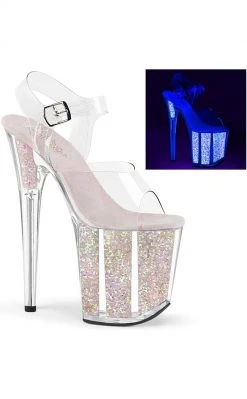 Pleaser FLAMINGO-808UVG Clear/Neon Opal Glitter Heels Pole Shoes
