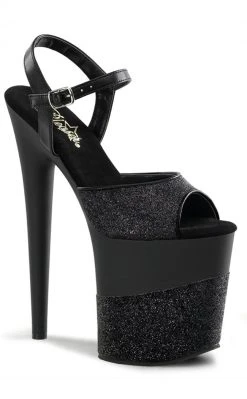 Pleaser FLAMINGO-809-2G Black Glitter Heels