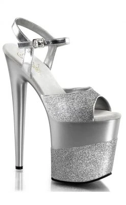 Pleaser FLAMINGO-809-2G Silver Gllitter Heels Pole Shoes