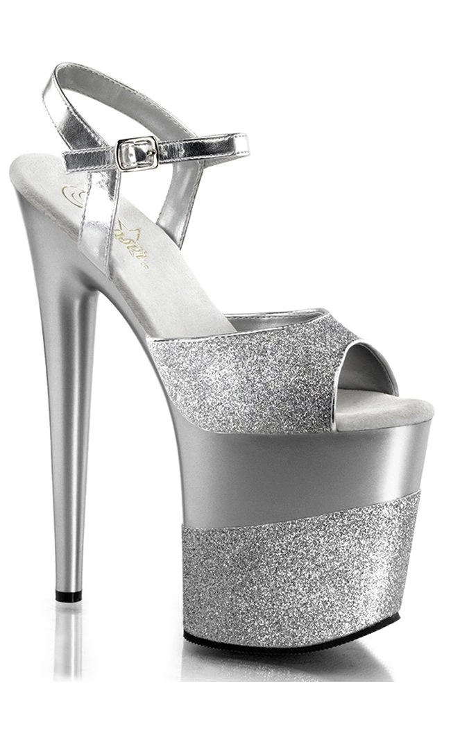 Pleaser FLAMINGO-809-2G Silver Gllitter Heels Pole Shoes 3 Pleaser FLAMINGO-809-2G Silver Gllitter Heels Pole Shoes
