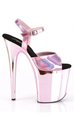 Pleaser FLAMINGO-809HG Baby Pink Hologram Chrome Heels Pole Shoes