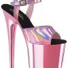 Pleaser FLAMINGO-809HG Baby Pink Hologram Chrome Heels Pole Shoes
