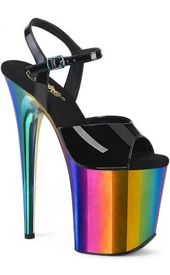 Pleaser FLAMINGO-809RC Black Patent/Rainbow Chrome Heels Pole Shoes