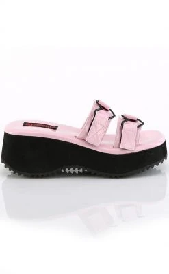 Demonia Shoes FLIP-12 Baby Pink Holo Heart Slides