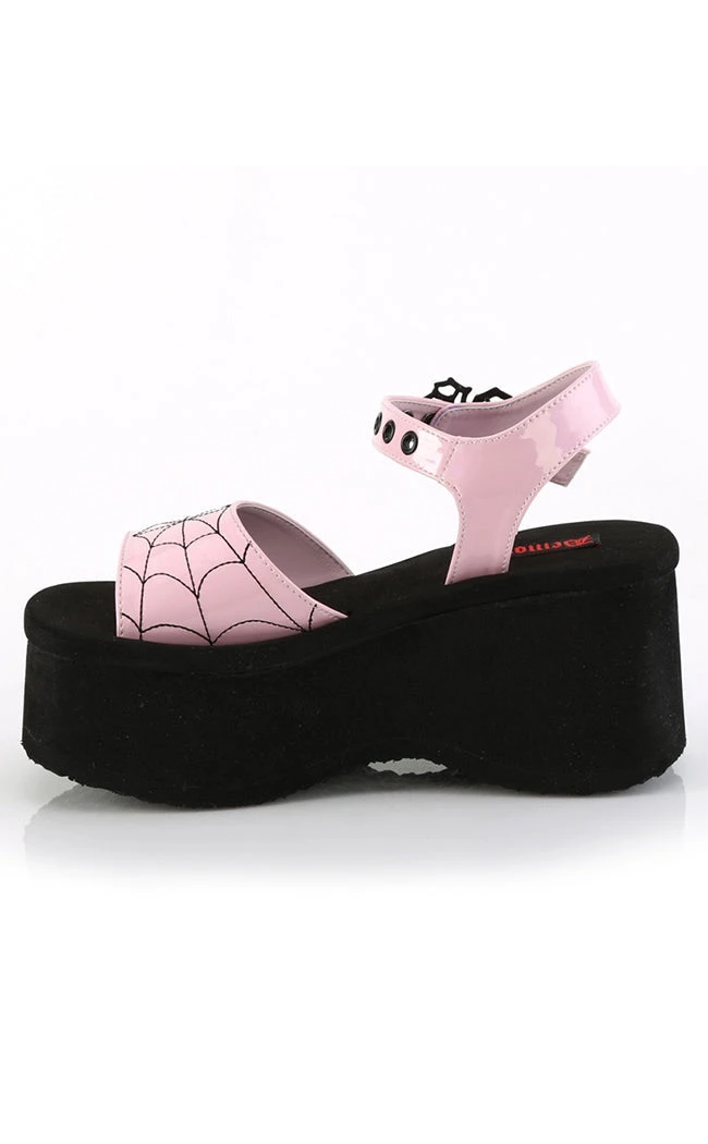 Demonia FUNN-10 Baby Pink Patent Holo Spiderweb Sandals 5 Demonia FUNN-10 Baby Pink Patent Holo Spiderweb Sandals