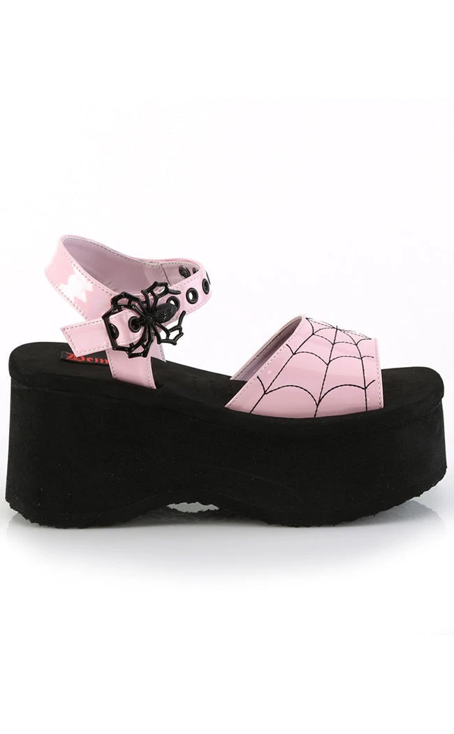 Demonia FUNN-10 Baby Pink Patent Holo Spiderweb Sandals 7 Demonia FUNN-10 Baby Pink Patent Holo Spiderweb Sandals