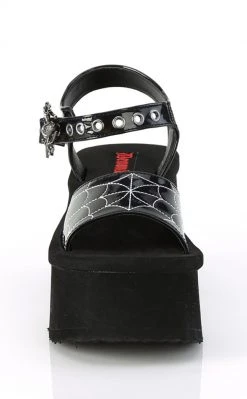 Demonia FUNN-10 Black Patent Holo Spiderweb Sandals Shoes