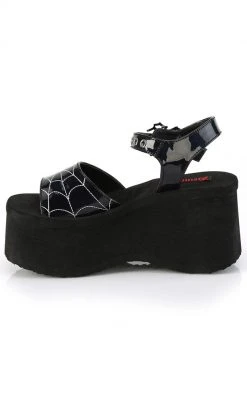 Demonia FUNN-10 Black Patent Holo Spiderweb Sandals Shoes