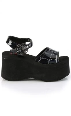 Demonia FUNN-10 Black Patent Holo Spiderweb Sandals Shoes