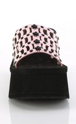 Demonia FUNN-13 Baby Pink Holo Spiderweb Slides