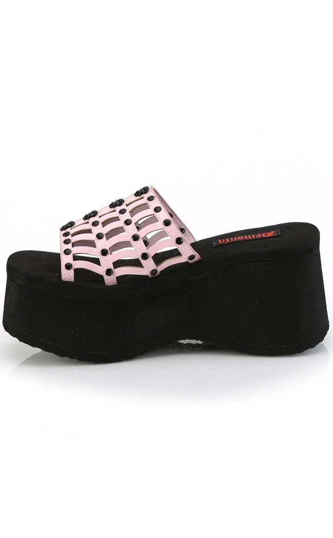 Demonia FUNN-13 Baby Pink Holo Spiderweb Slides 5 Demonia FUNN-13 Baby Pink Holo Spiderweb Slides