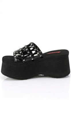 Demonia FUNN-13 Black Patent Spiderweb Slides Shoes