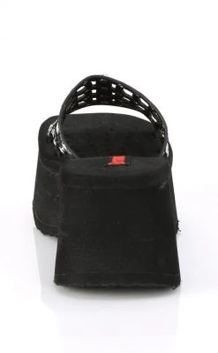 Demonia FUNN-13 Black Patent Spiderweb Slides Shoes