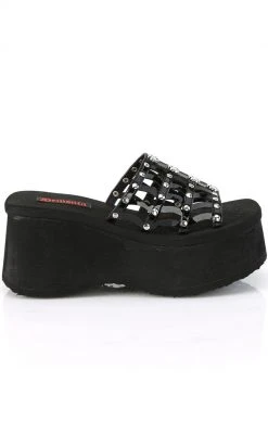 Demonia FUNN-13 Black Patent Spiderweb Slides Shoes
