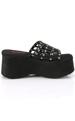 Demonia Shoes FUNN-13 Black Vegan Spiderweb Slides