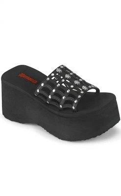 Demonia Shoes FUNN-13 Black Vegan Spiderweb Slides