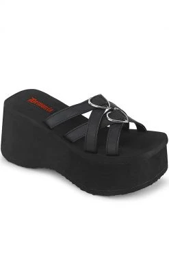 Demonia Shoes FUNN-15 Black Matte Heart Slides (Au Stock)