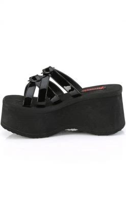 Demonia Shoes FUNN-15 Black Patent Heart Slides