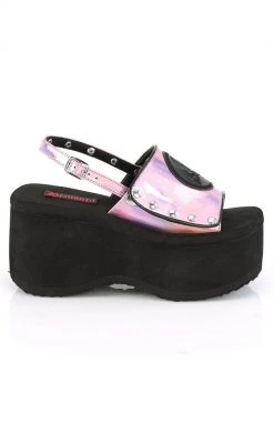 Demonia FUNN-32 Pink Holographic Platform Slide Sandals Shoes