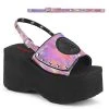 Demonia FUNN-32 Pink Holographic Platform Slide Sandals Shoes
