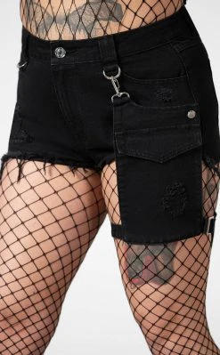 Killstar Clothing Fury Road Denim Garter Shorts