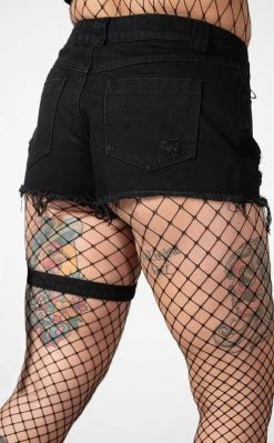 Killstar Clothing Fury Road Denim Garter Shorts