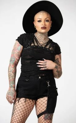 Killstar Clothing Fury Road Denim Garter Shorts