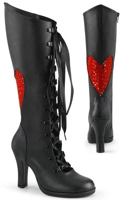 Demonia GLAM-243 Black Heart Knee High Boots Shoes
