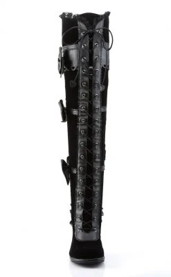 Demonia GLAM-300 Black Thigh High Boots Shoes