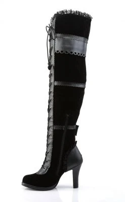 Demonia GLAM-300 Black Thigh High Boots Shoes
