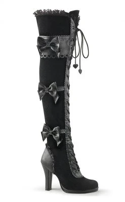 Demonia GLAM-300 Black Thigh High Boots Shoes