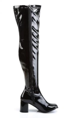 Funtasma GOGO-3000 Black Stretch Patent Thigh High Boots