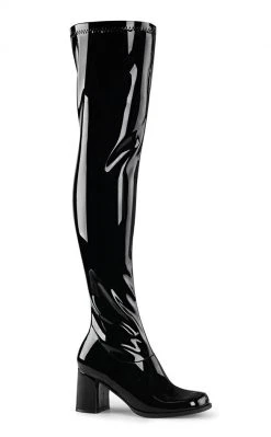 Funtasma GOGO-3000 Black Stretch Patent Thigh High Boots