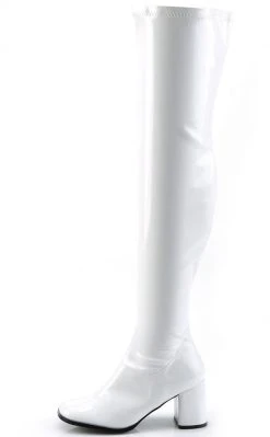 Funtasma GOGO-3000 White Stetch Patent Thigh High Boots