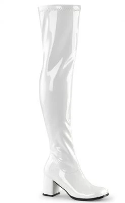 Funtasma GOGO-3000 White Stetch Patent Thigh High Boots