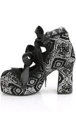 Demonia GOTHIKA-53 Black & Silver Nubuck Mary Jane Heels (Au Stock)