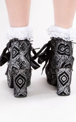 Demonia GOTHIKA-53 Black & Silver Nubuck Mary Jane Heels (Au Stock)