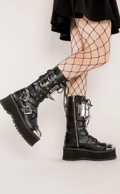 Demonia GRAVEDIGGER-250 Black Vegan Leather Boots (Au Stock)