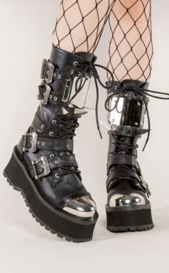 Demonia GRAVEDIGGER-250 Black Vegan Leather Boots