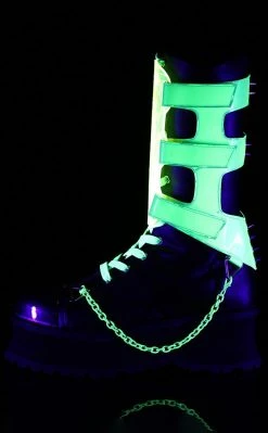 Demonia GRAVEDIGGER-255 Black & UV Green Harness Boots Shoes