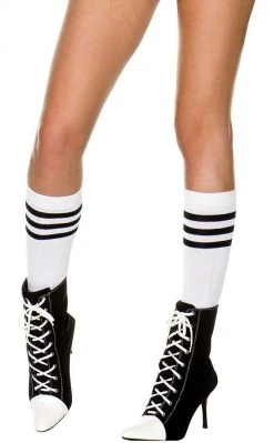 Music Legs Clothing Game Over Striped Knee Socks | White & Black