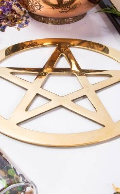 TB Witchcraft Gold Brass Cut-Out Pentagram Altar Tile | 15cm